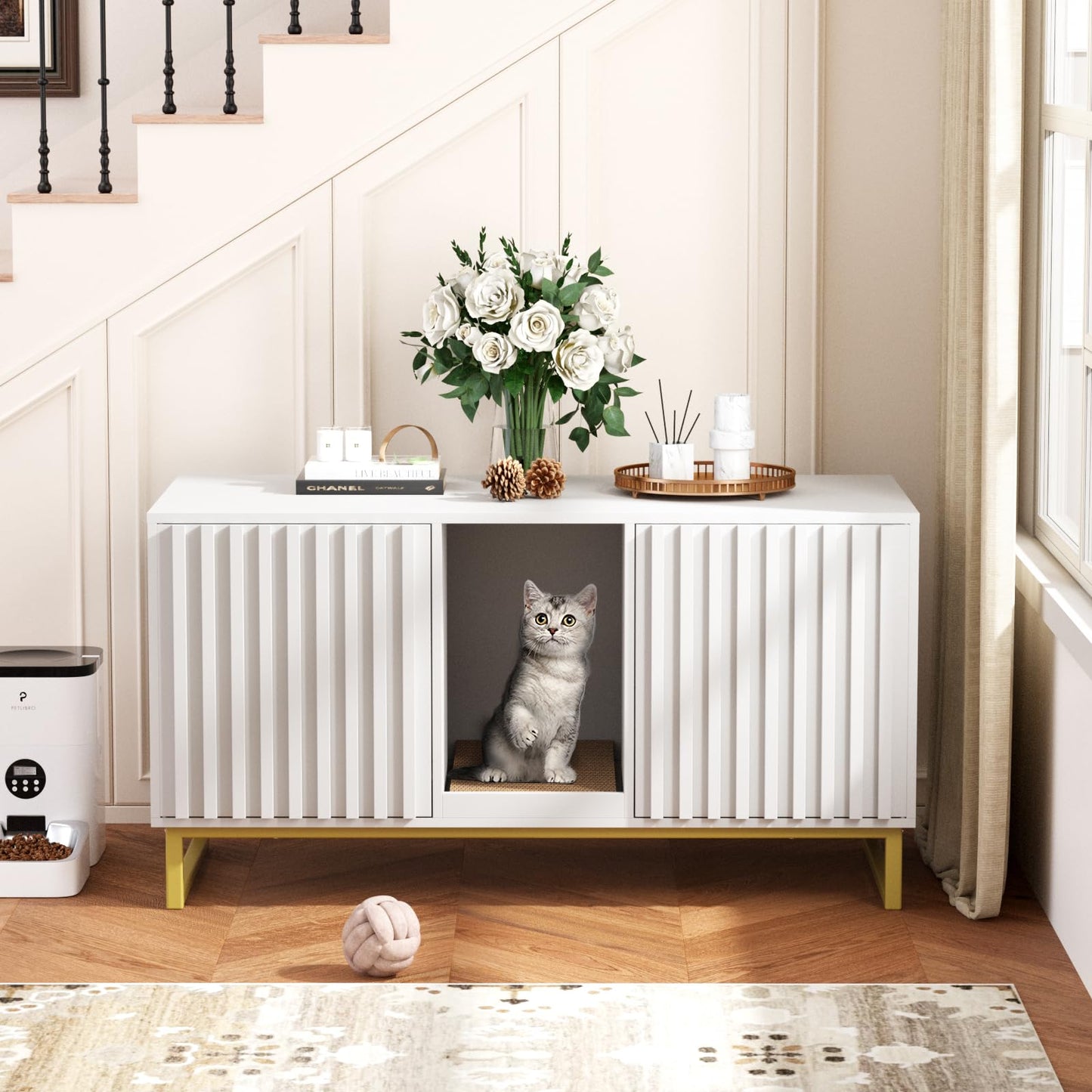 Hidden Cat Litter Box Enclosure Furniture Bench Cabinet