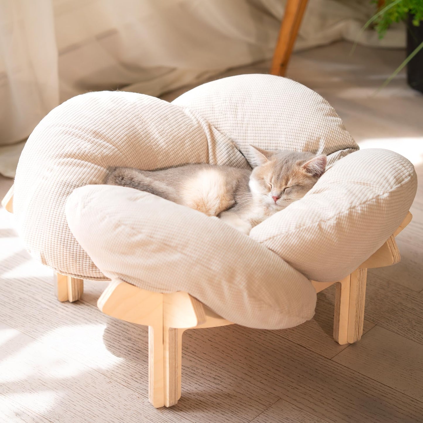 Elevated Wooden Cat Bed Sofa with Cushion Lounge Chair