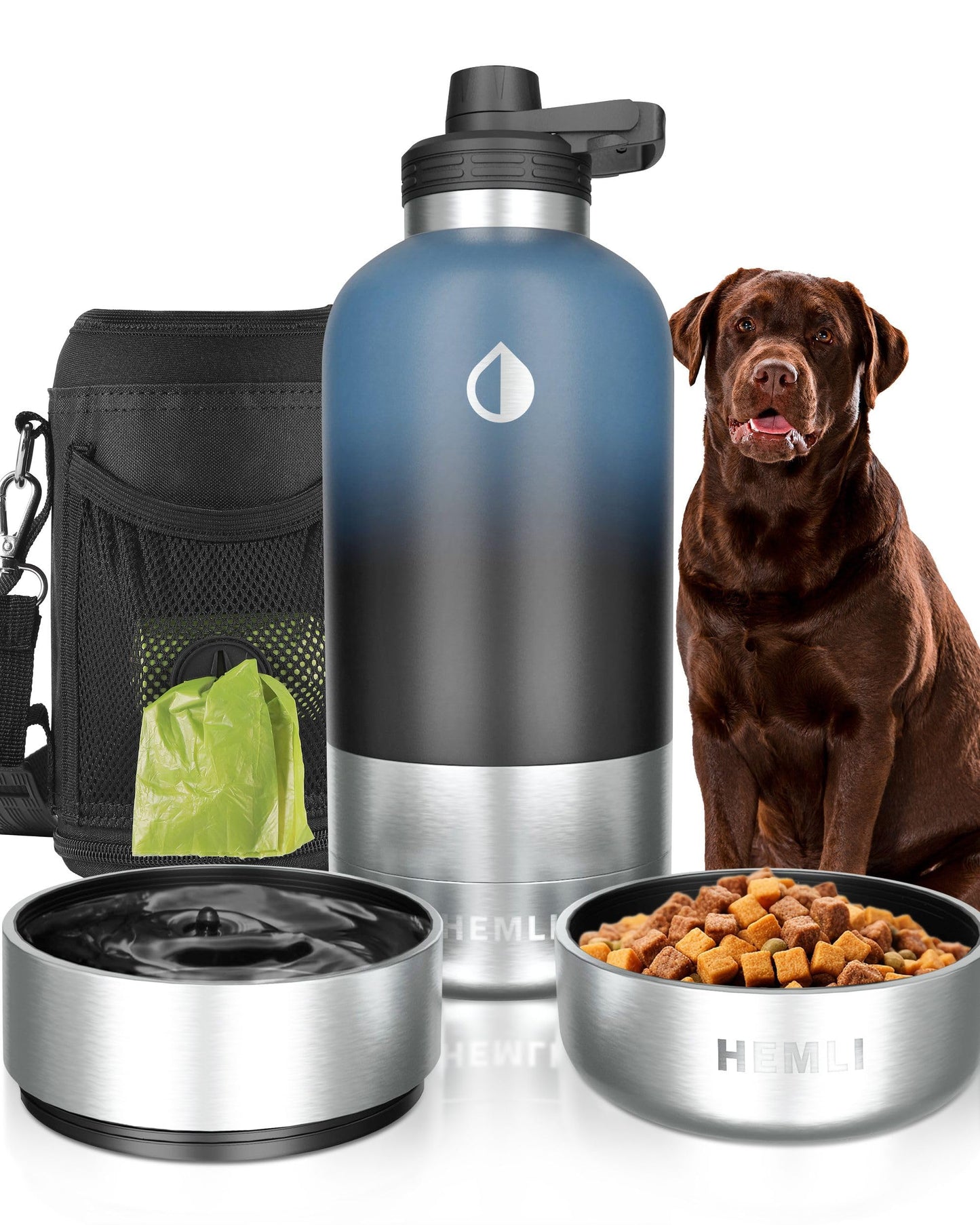 Stainless Steel Dog Travel Water Bottle Bowl Set Portable