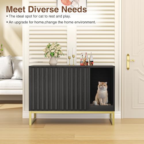 Hidden Cat Litter Box Enclosure Furniture Bench Cabinet
