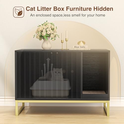 Hidden Cat Litter Box Enclosure Furniture Bench Cabinet