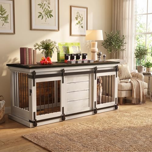 Double Dog Crate Furniture TV Stand with Divider