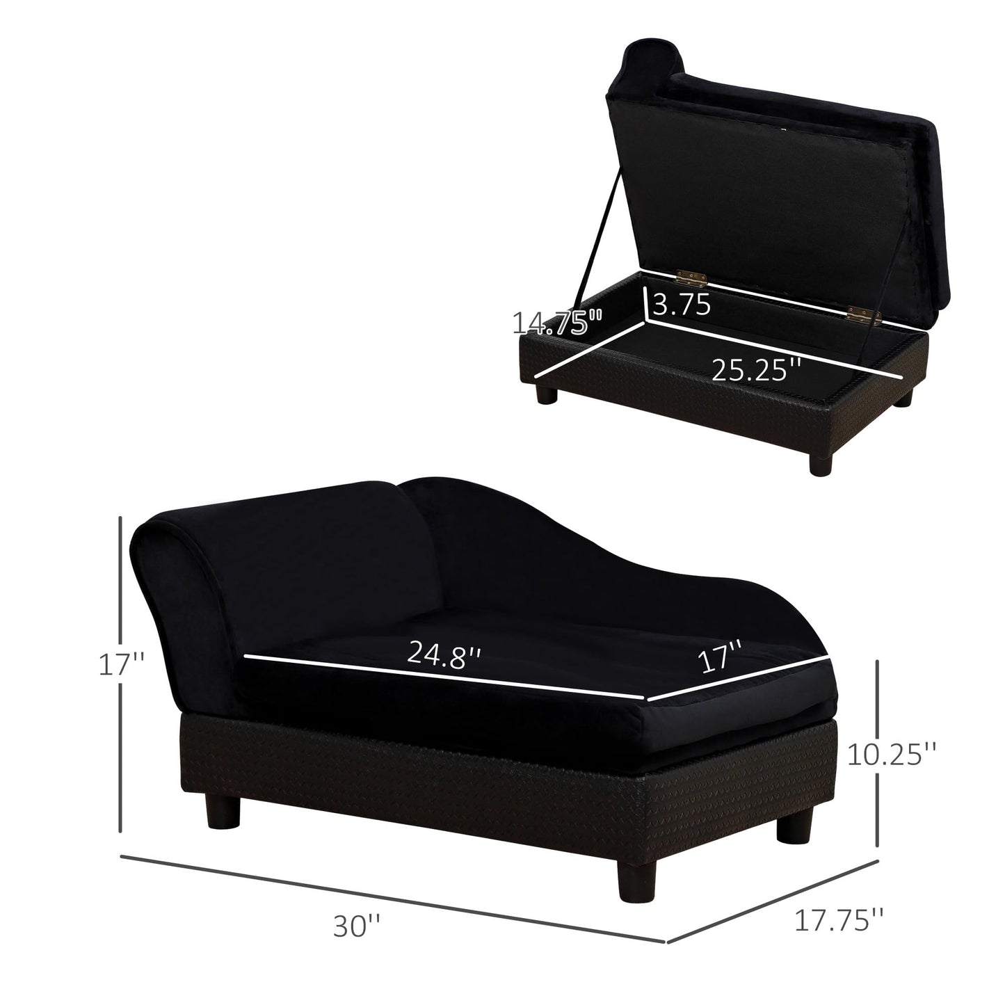Luxury Dog Sofa Bed with Hidden Storage Foam Cushion