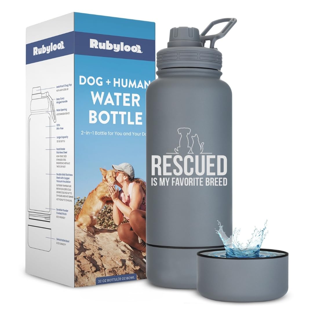 Insulated Stainless Steel Dog Water Bottle with Bowl 32oz