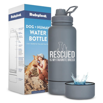 Insulated Stainless Steel Dog Water Bottle with Bowl 32oz