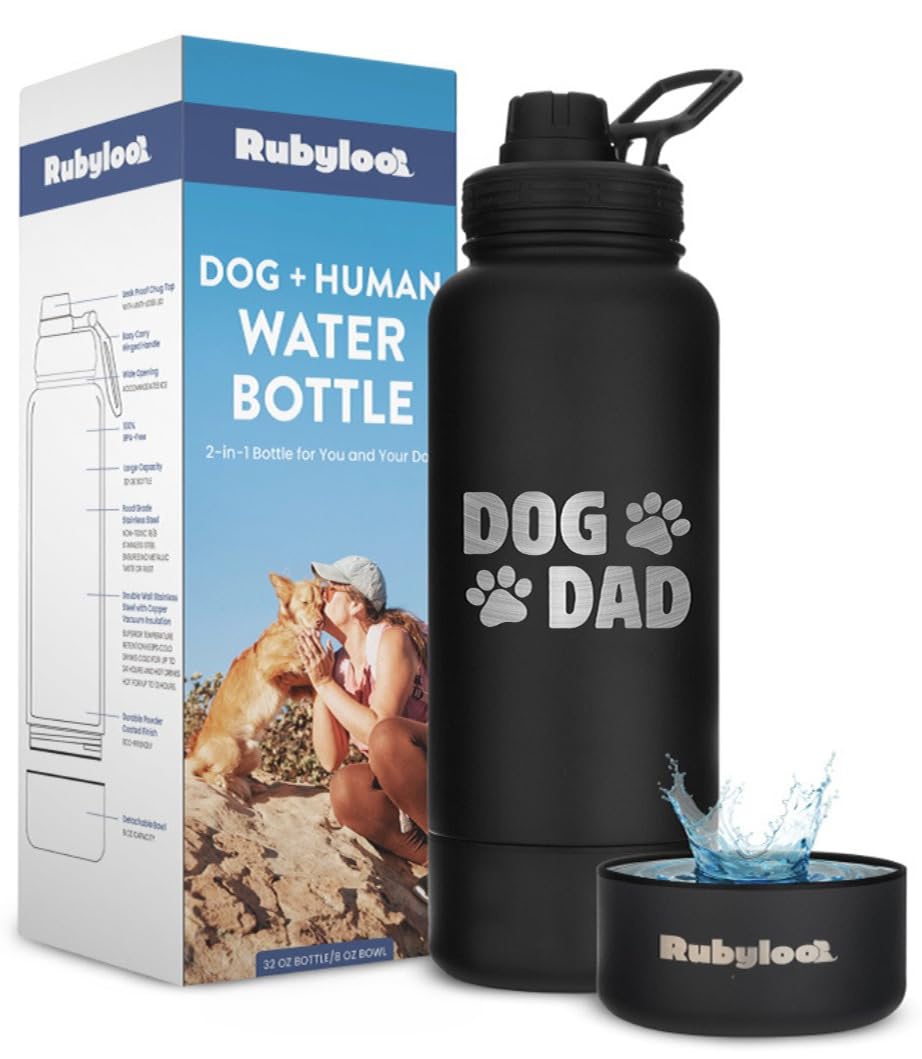 Insulated Stainless Steel Dog Water Bottle with Bowl 32oz