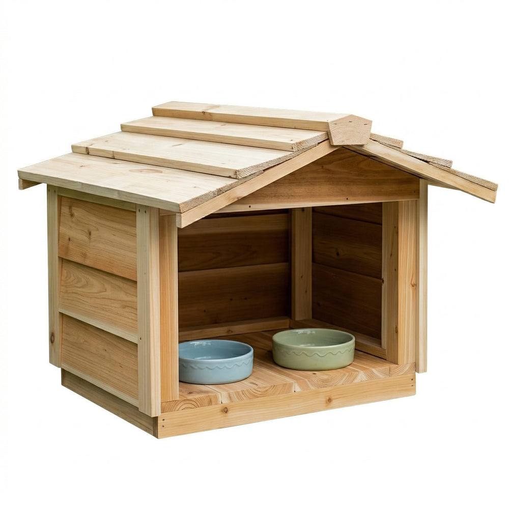 Outdoor Covered Cat Feeding Station Waterproof Cedar