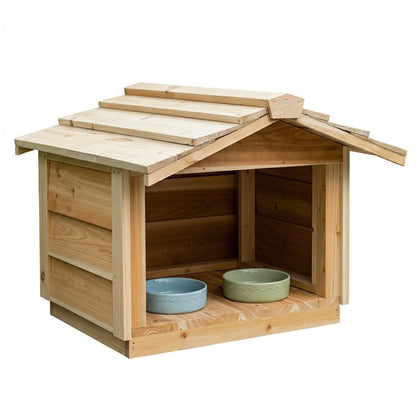 Outdoor Covered Cat Feeding Station Waterproof Cedar