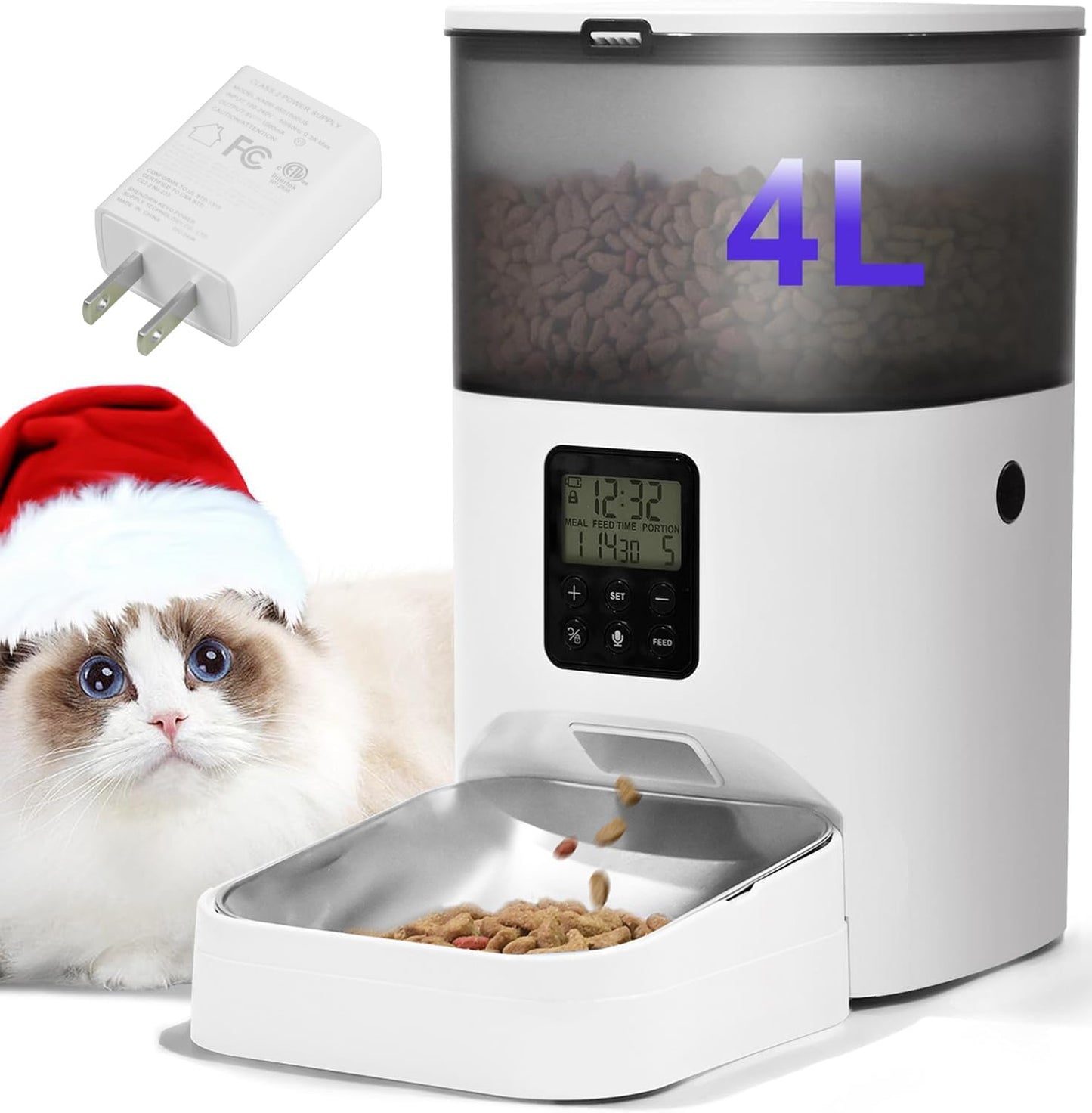 Automatic Cat Feeder with Voice Recording Timed Meals