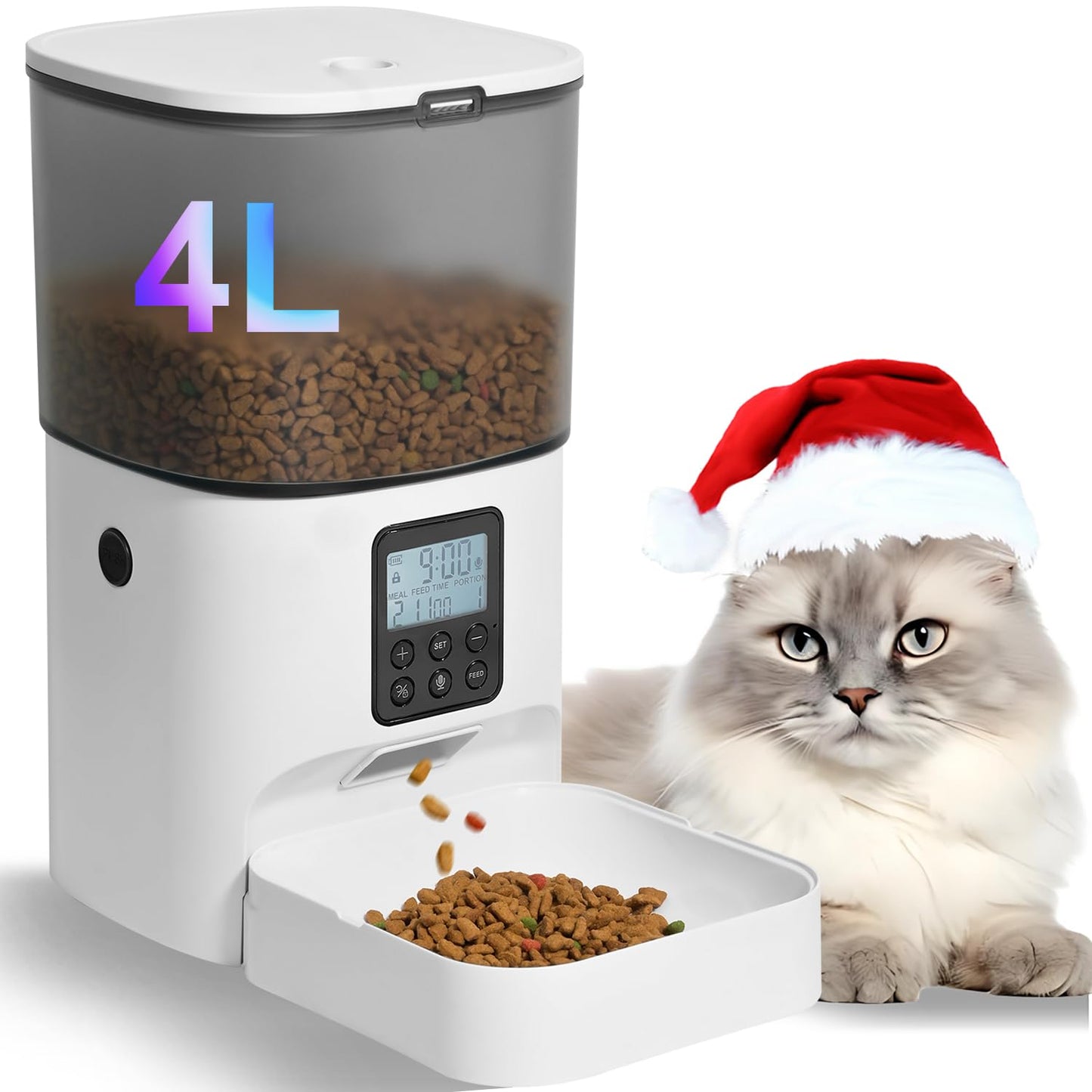Automatic Cat Feeder with Voice Recording Timed Meals