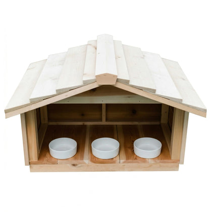 Outdoor Covered Cat Feeding Station Waterproof Cedar