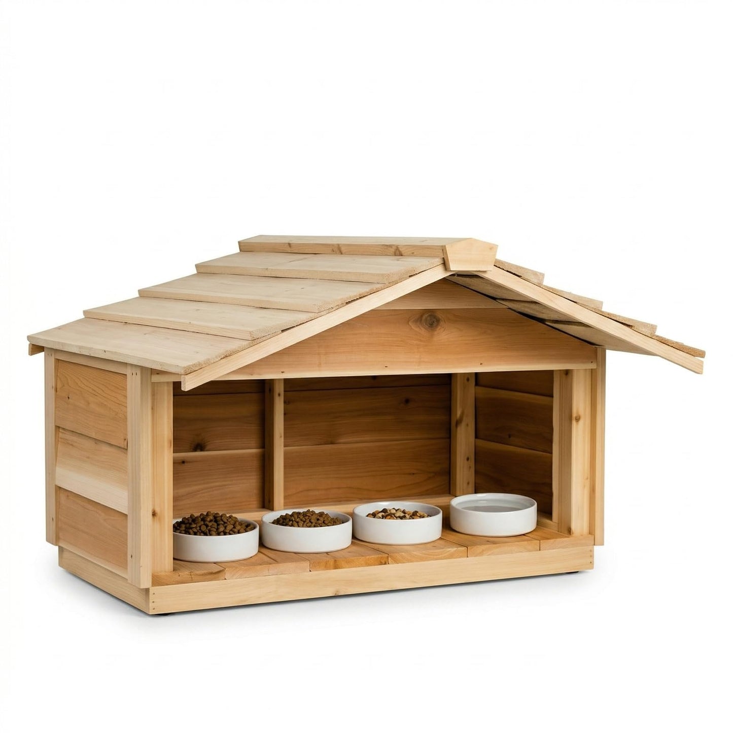 Outdoor Covered Cat Feeding Station Waterproof Cedar