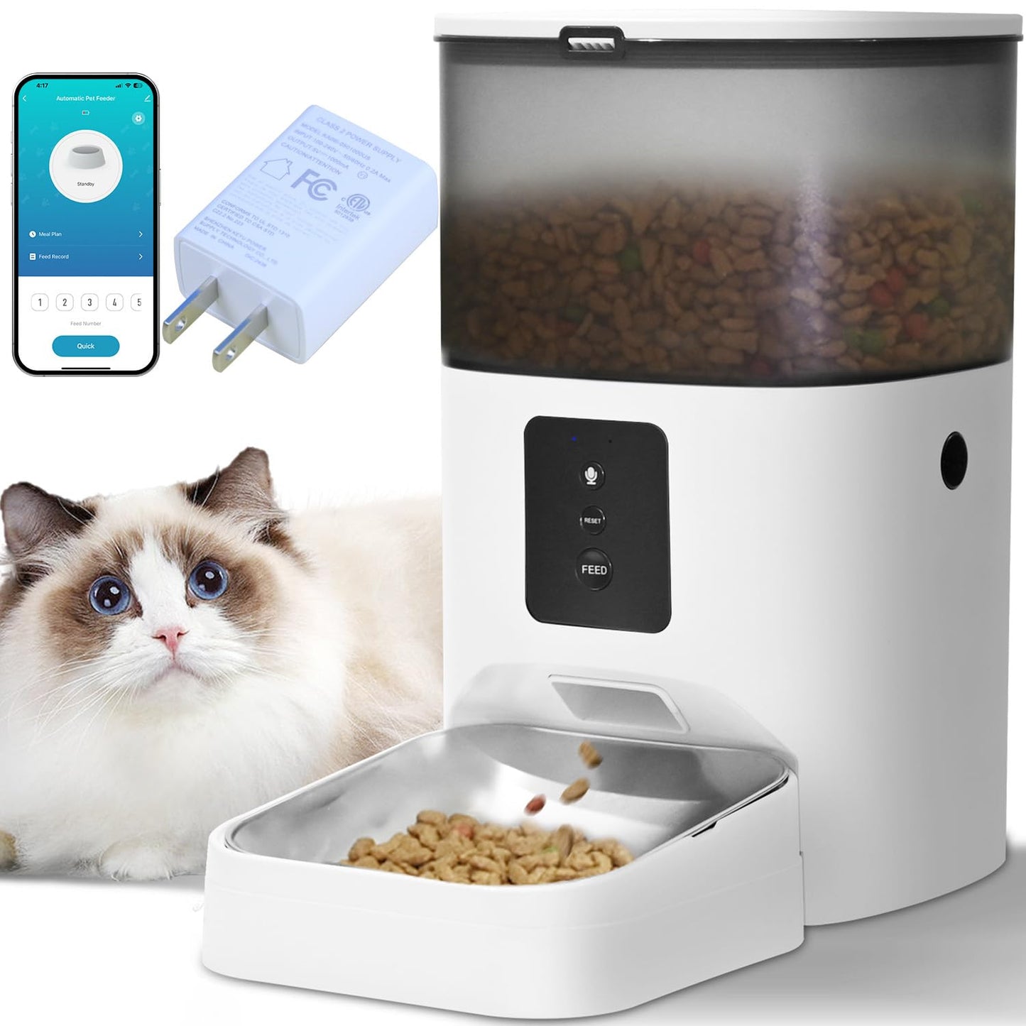 Automatic Cat Feeder with Voice Recording Timed Meals