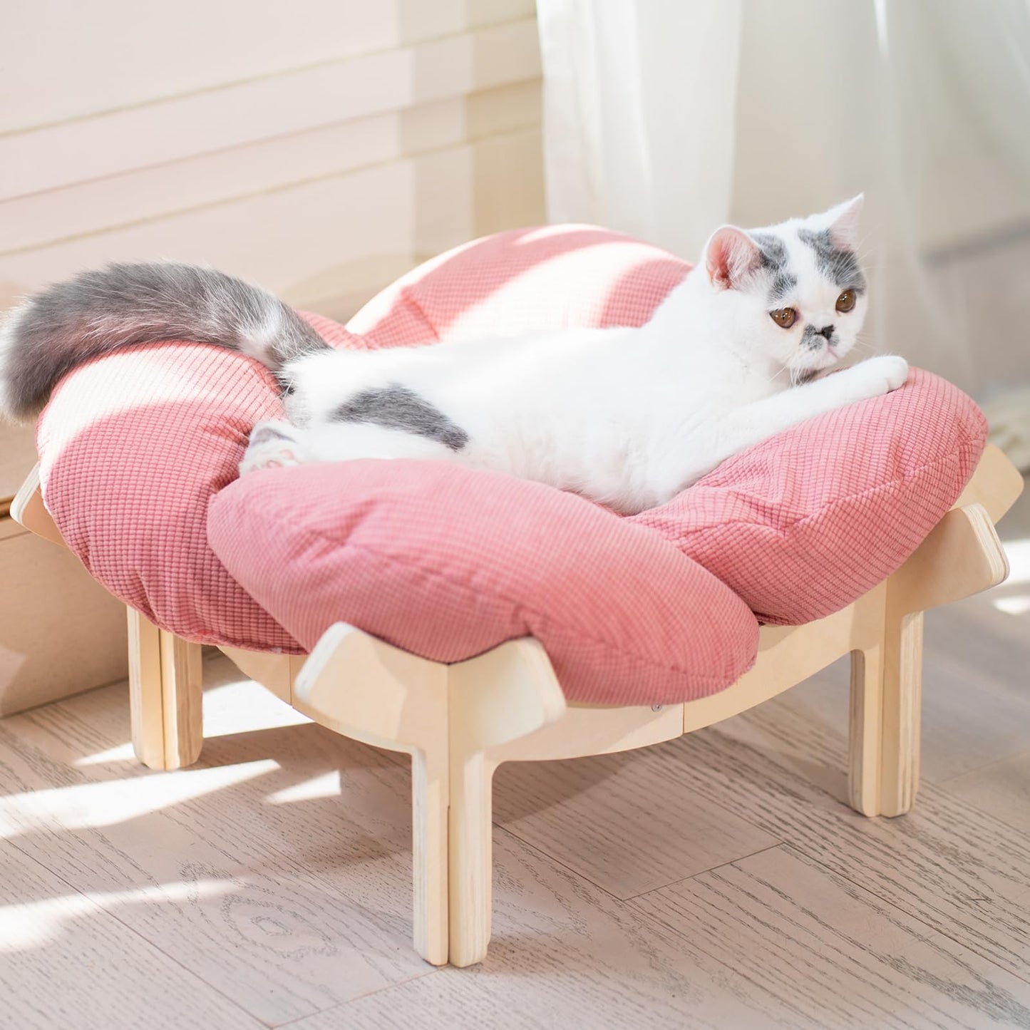 Elevated Wooden Cat Bed Sofa with Cushion Lounge Chair
