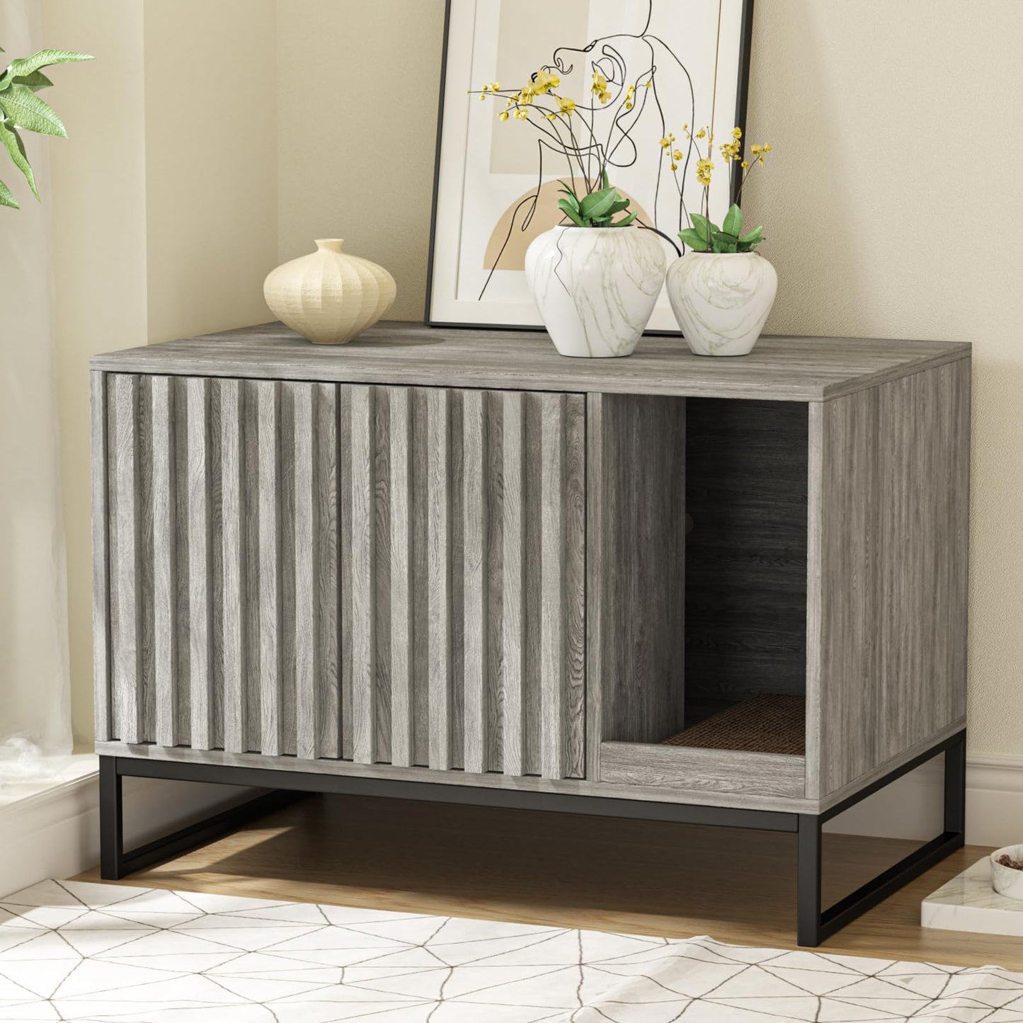 Hidden Cat Litter Box Enclosure Furniture Bench Cabinet