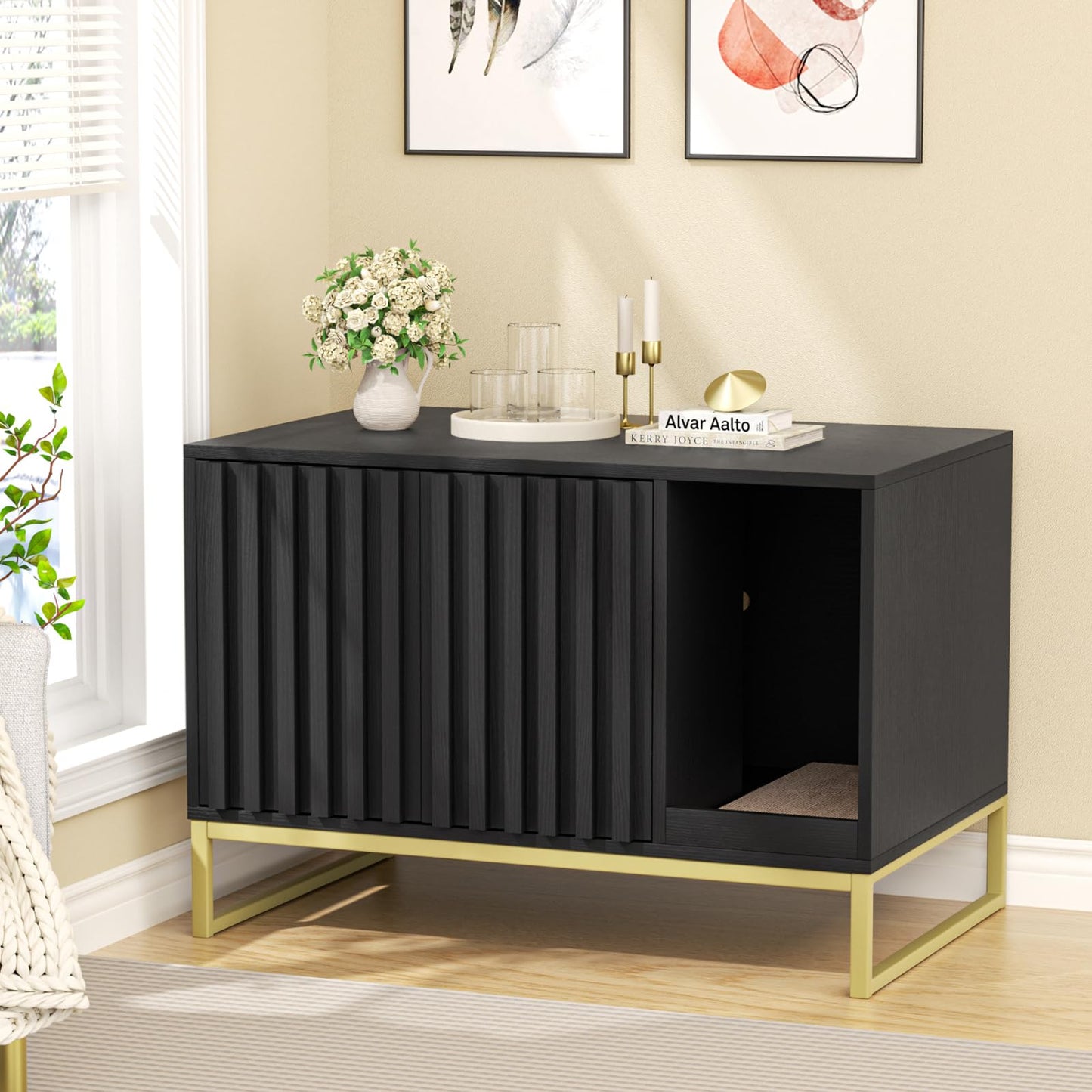 Hidden Cat Litter Box Enclosure Furniture Bench Cabinet