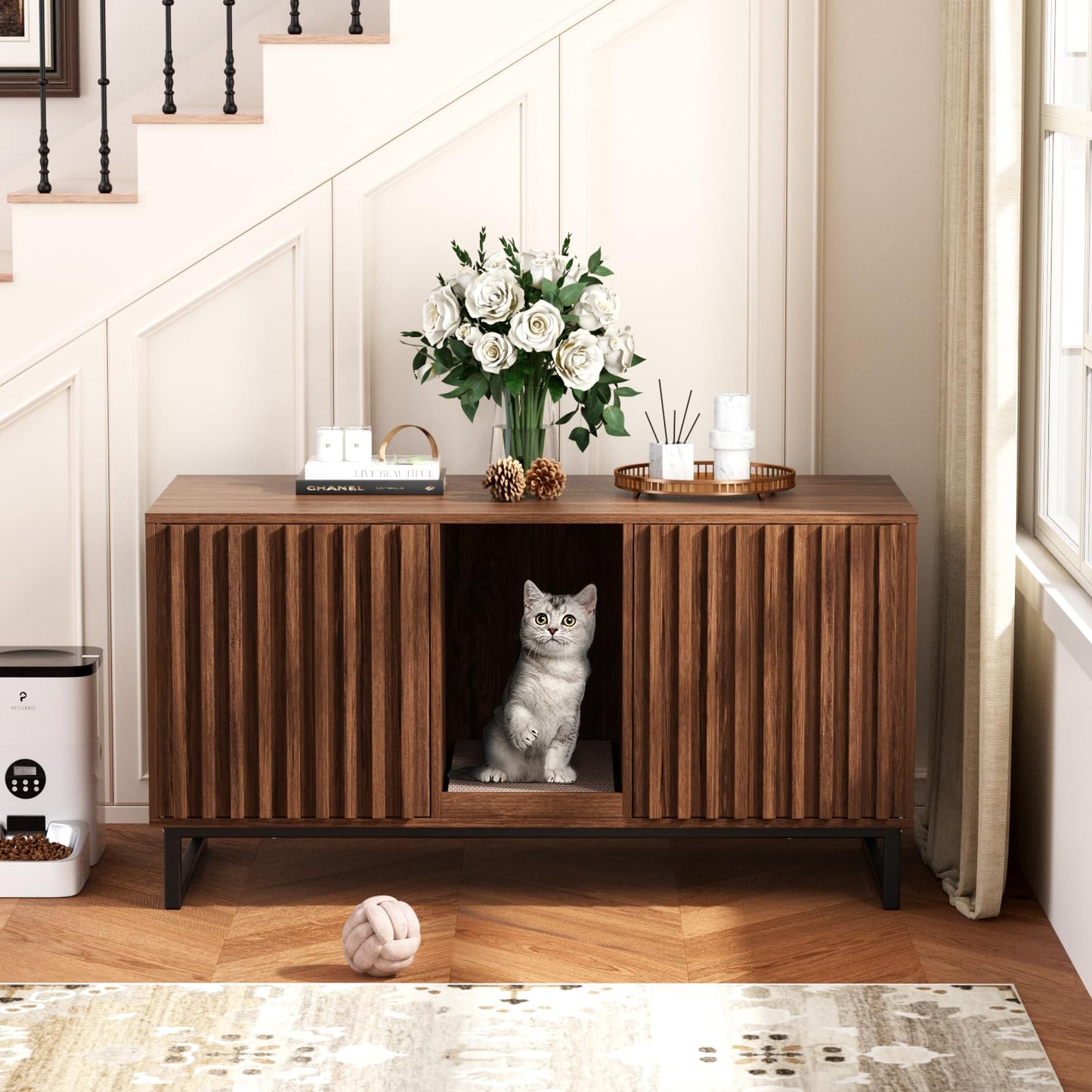 Hidden Cat Litter Box Enclosure Furniture Bench Cabinet