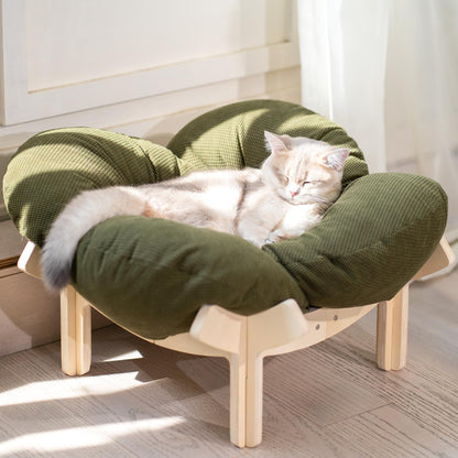 Elevated Wooden Cat Bed Sofa with Cushion Lounge Chair