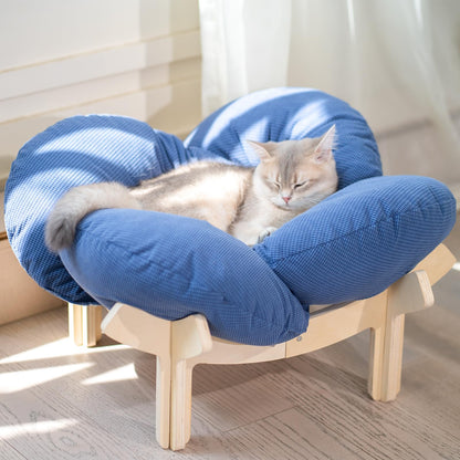 Elevated Wooden Cat Bed Sofa with Cushion Lounge Chair