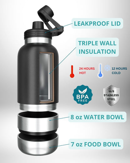 Stainless Steel Dog Travel Water Bottle Bowl Set Portable