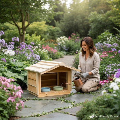 Outdoor Covered Cat Feeding Station Waterproof Cedar
