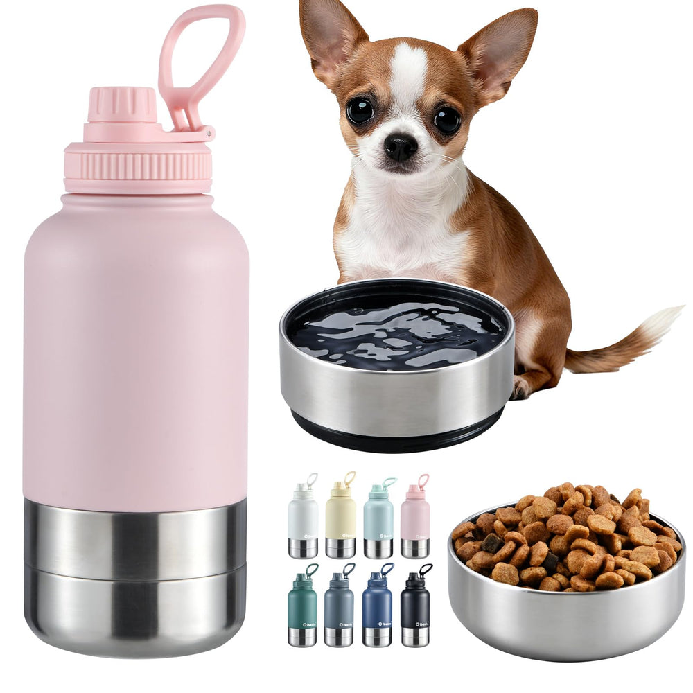 Insulated Dog Water Bottle with Dual Bowls 32oz
