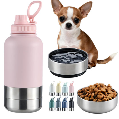 Insulated Dog Water Bottle with Dual Bowls 32oz