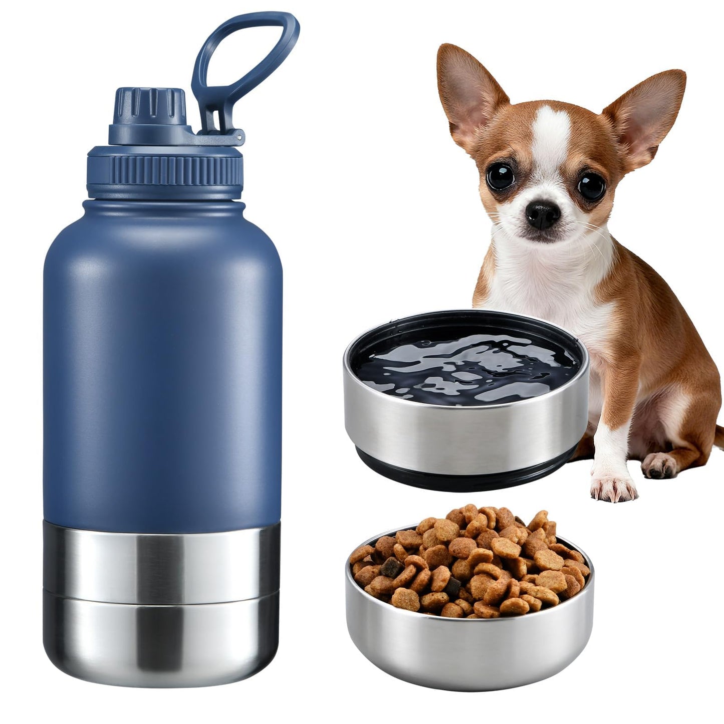 Insulated Dog Water Bottle with Dual Bowls 32oz