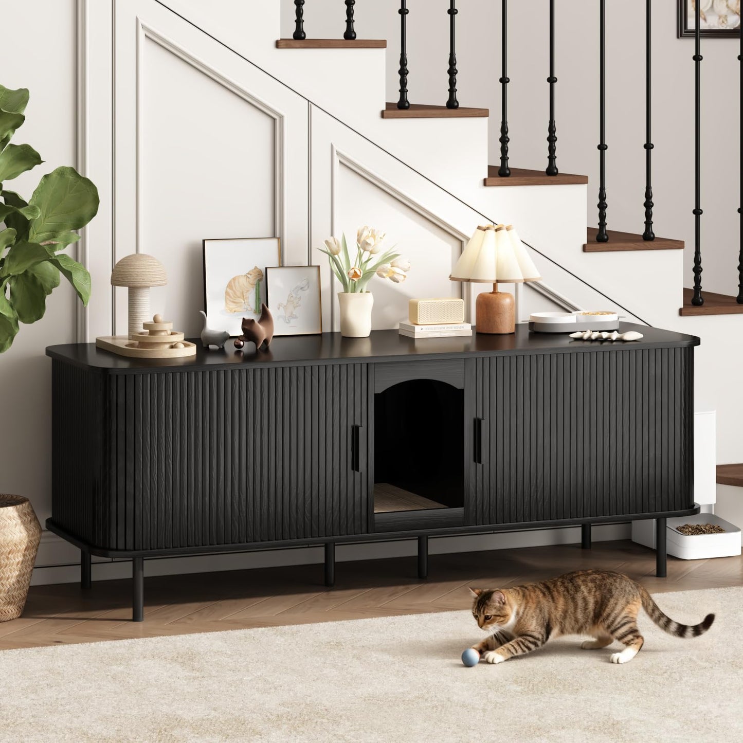Hidden Cat Litter Box Furniture Cabinet with Scratcher