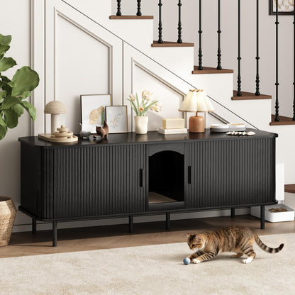 Hidden Cat Litter Box Furniture Cabinet with Scratcher