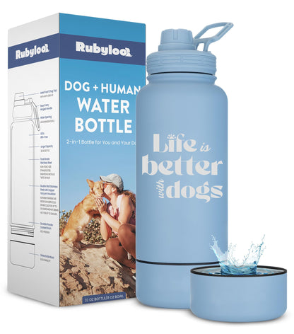 Insulated Stainless Steel Dog Water Bottle with Bowl 32oz