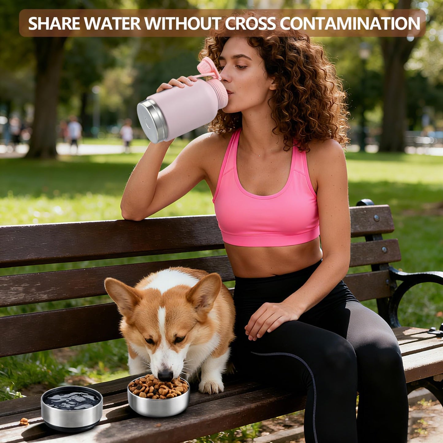 Insulated Dog Water Bottle with Dual Bowls 32oz