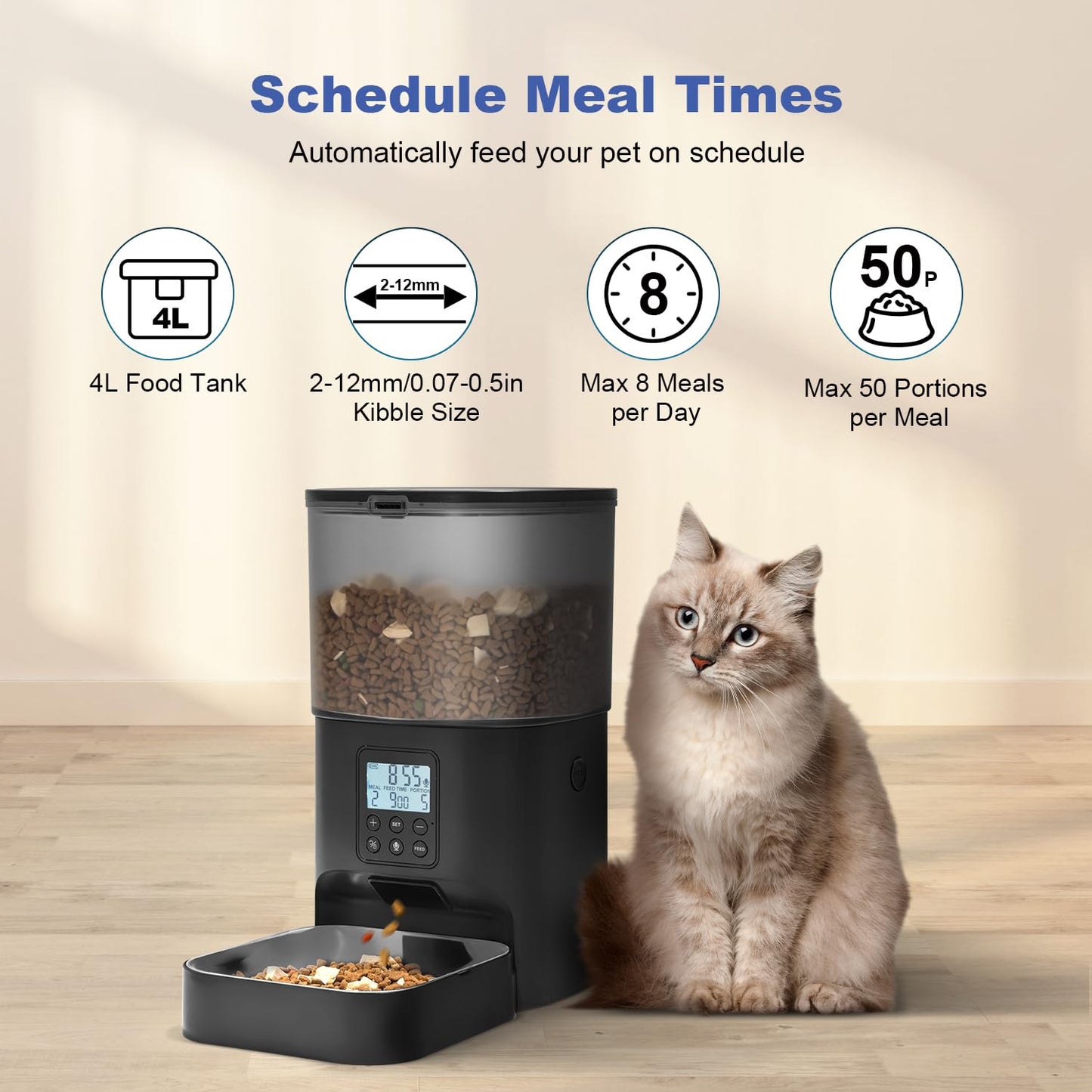 Automatic Cat Feeder with Voice Recording Timed Meals