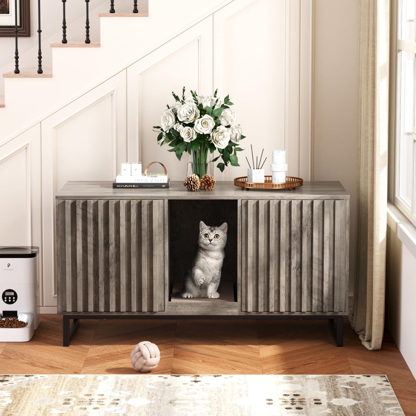 Hidden Cat Litter Box Enclosure Furniture Bench Cabinet