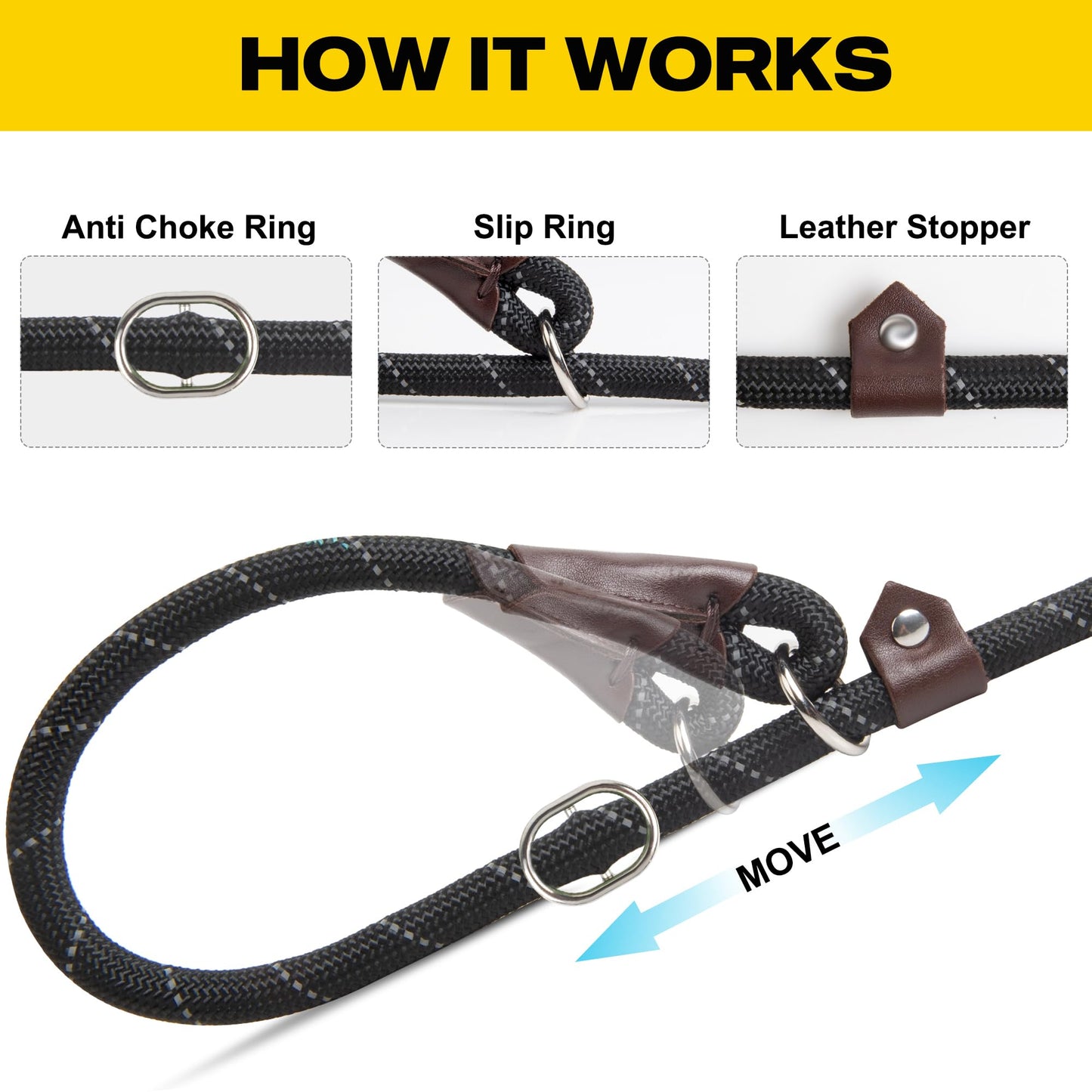 Reflective Slip Lead Dog Leash No Pull Training Rope