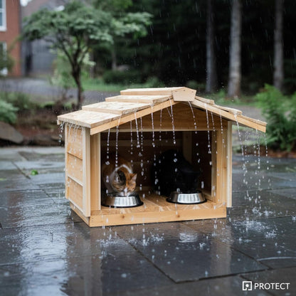 Outdoor Covered Cat Feeding Station Waterproof Cedar