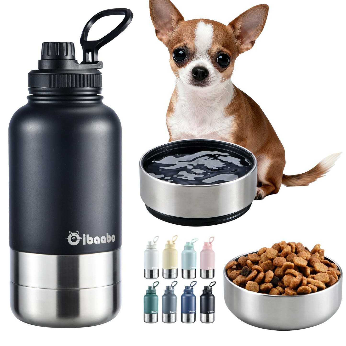 Insulated Dog Water Bottle with Dual Bowls 32oz