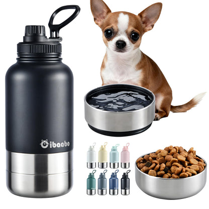 Insulated Dog Water Bottle with Dual Bowls 32oz