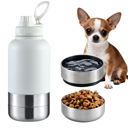 Insulated Dog Water Bottle with Dual Bowls 32oz