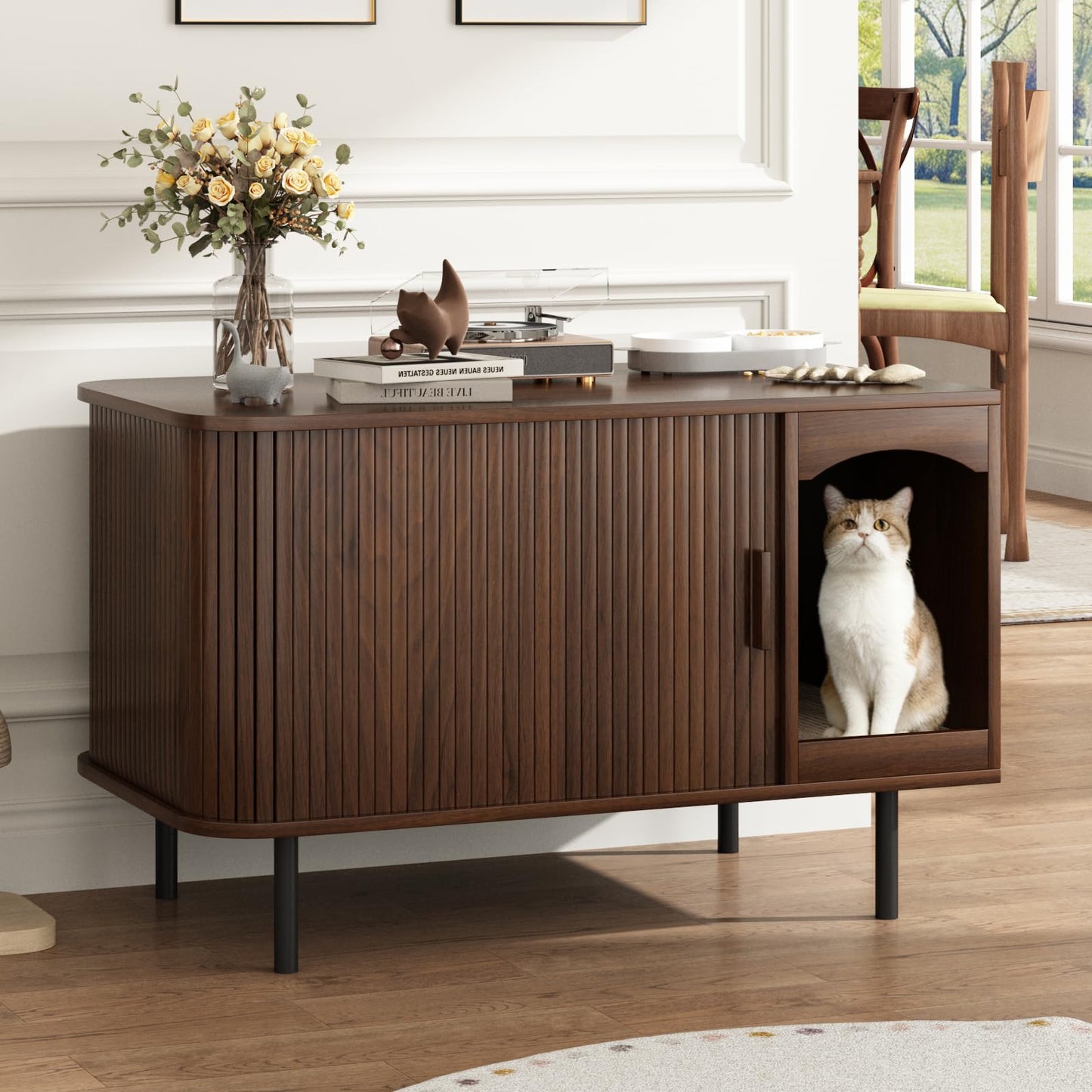Hidden Cat Litter Box Furniture Cabinet with Scratcher