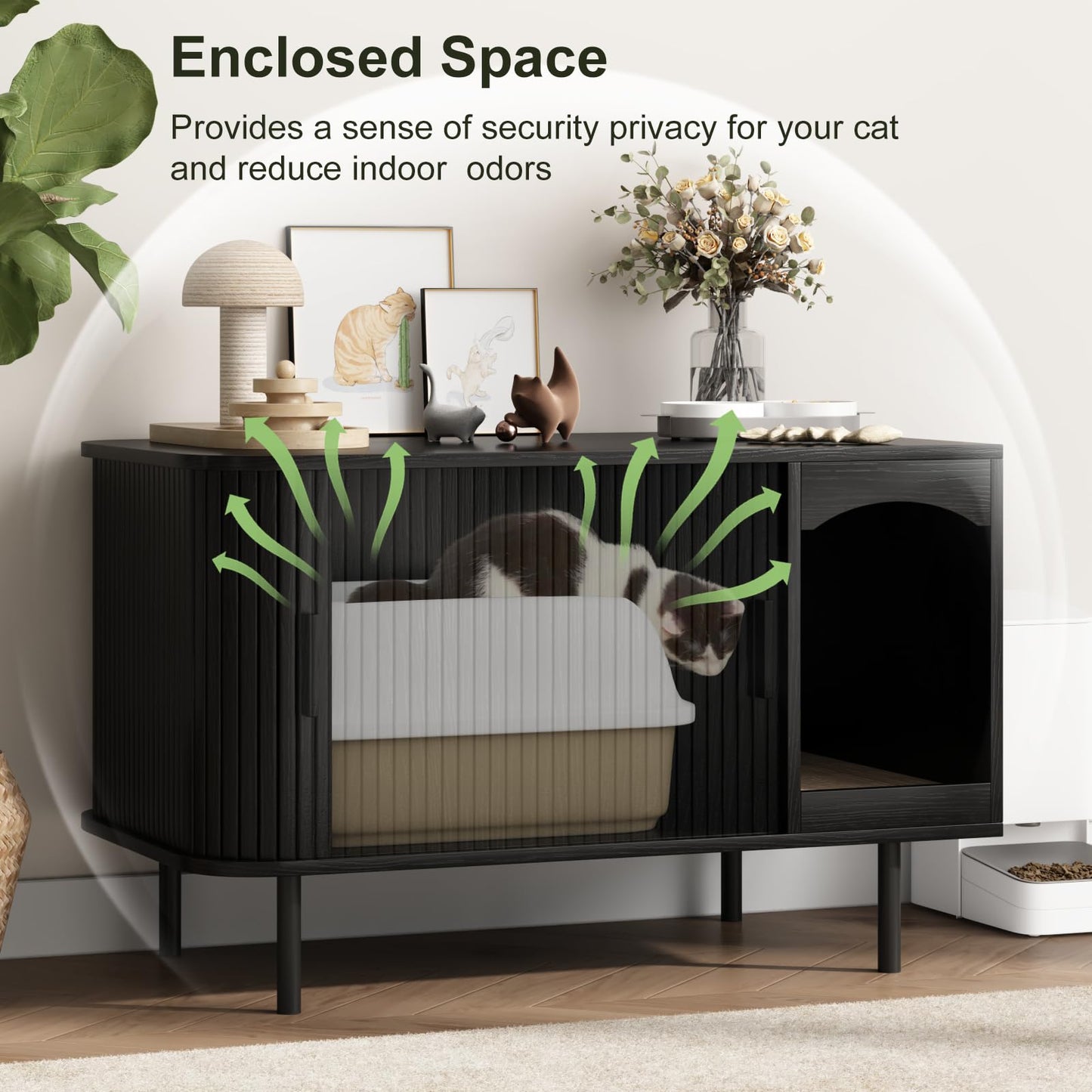 Hidden Cat Litter Box Furniture Cabinet with Scratcher