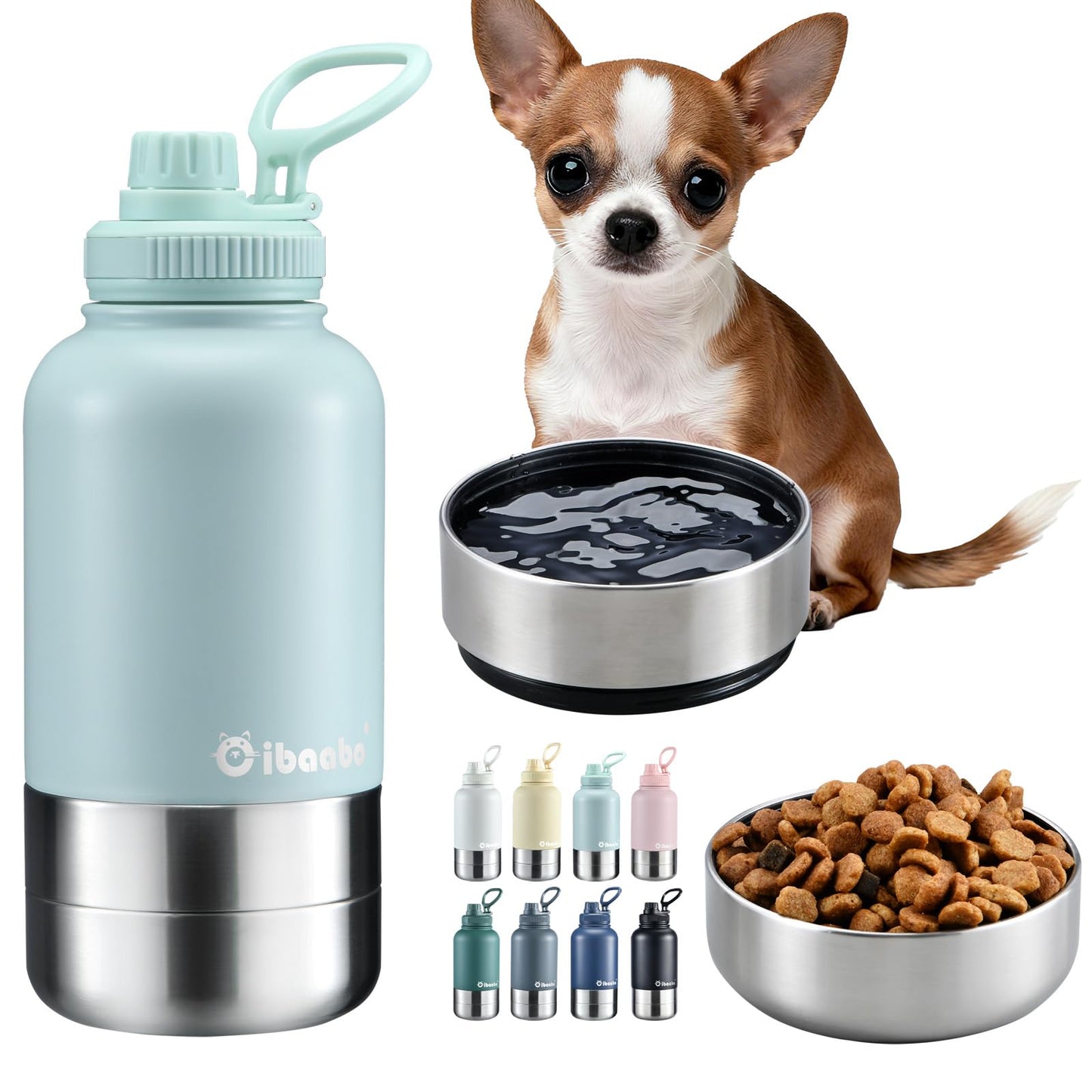 Insulated Dog Water Bottle with Dual Bowls 32oz