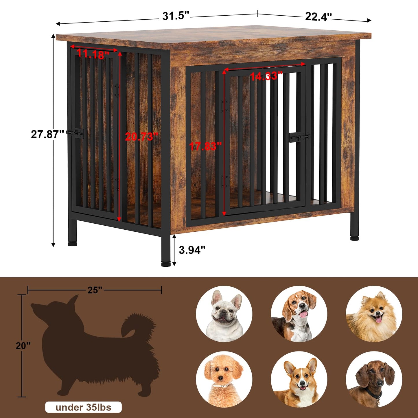 Dog Crate Furniture TV Stand Single or Double Kennel