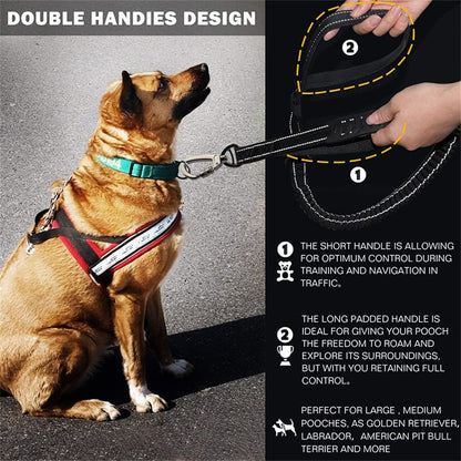 Reflective Shockproof Double Handle Dog Leash