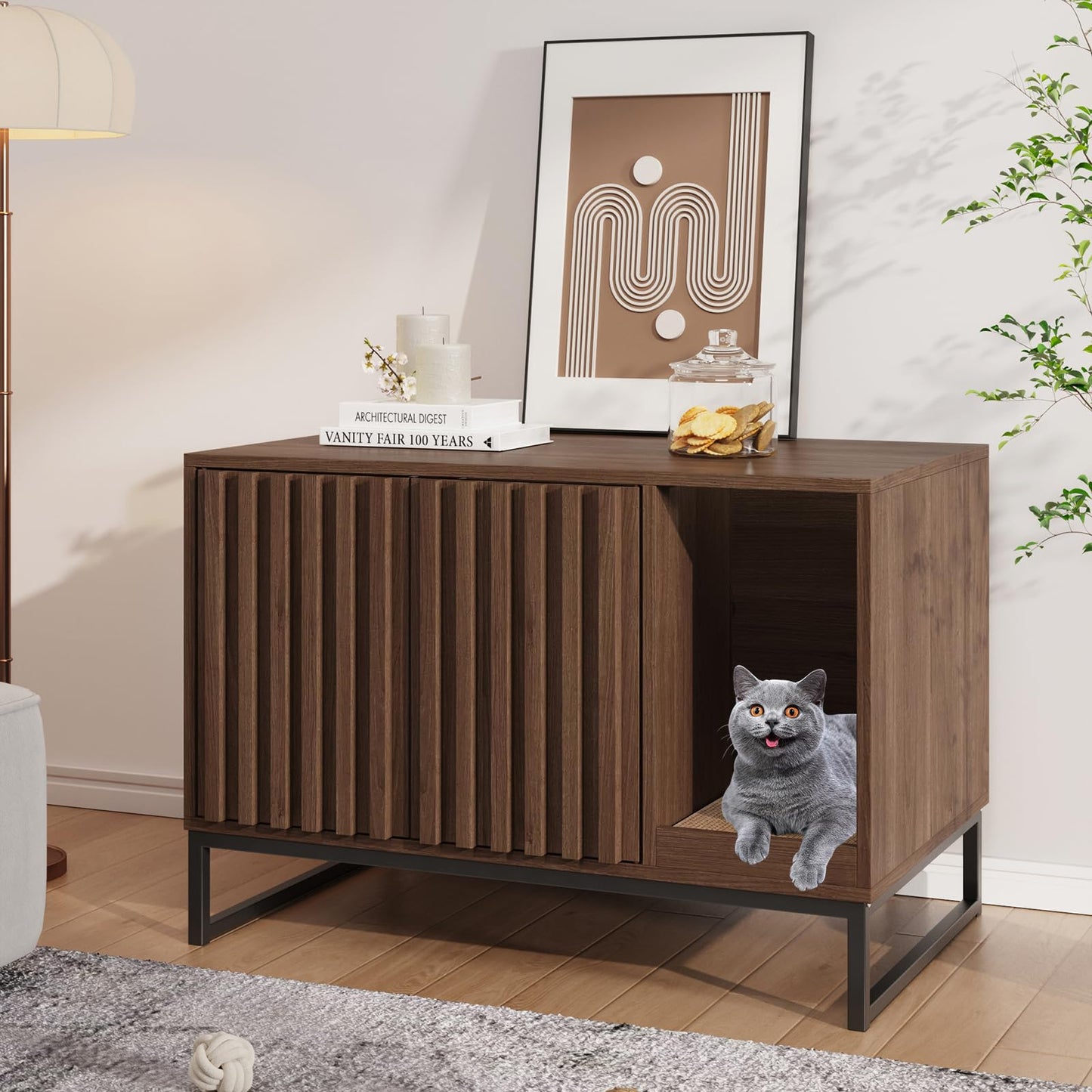Hidden Cat Litter Box Enclosure Furniture Bench Cabinet