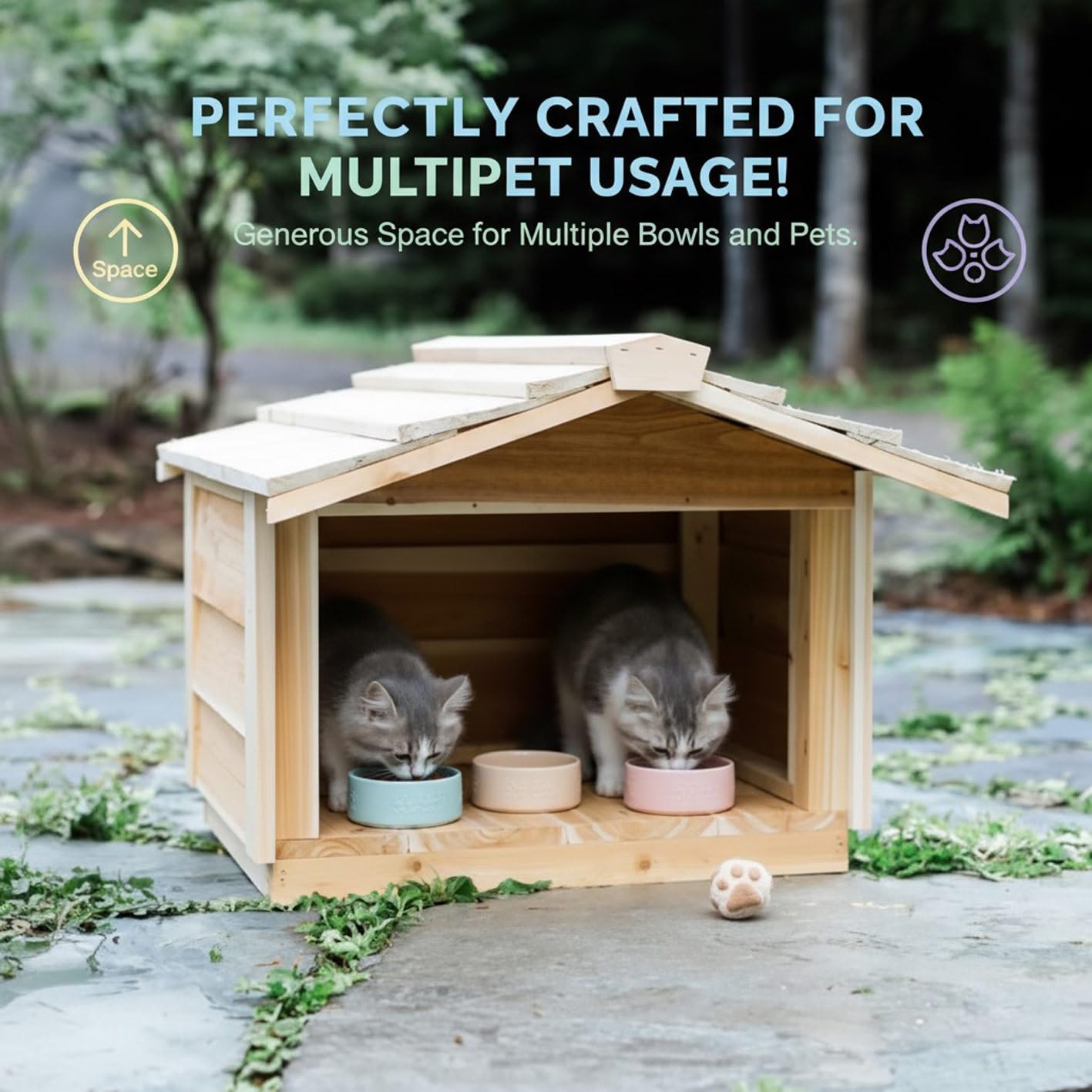 Outdoor Covered Cat Feeding Station Waterproof Cedar