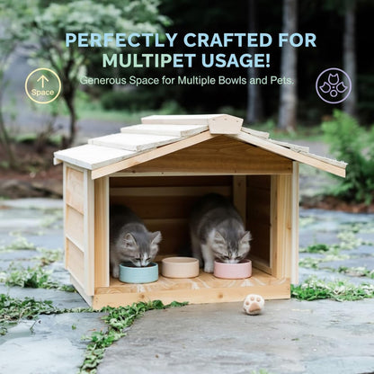 Outdoor Covered Cat Feeding Station Waterproof Cedar