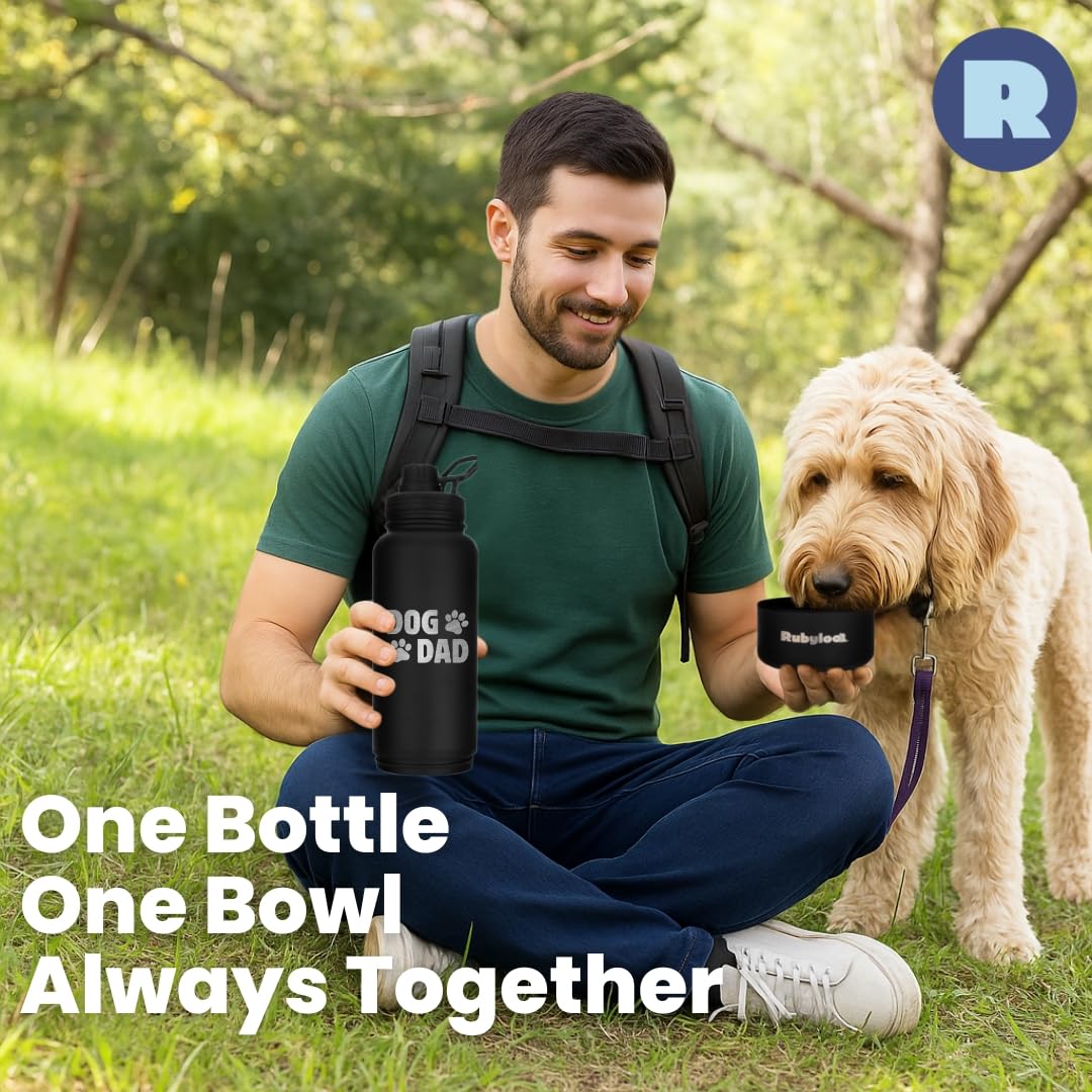 Insulated Stainless Steel Dog Water Bottle with Bowl 32oz