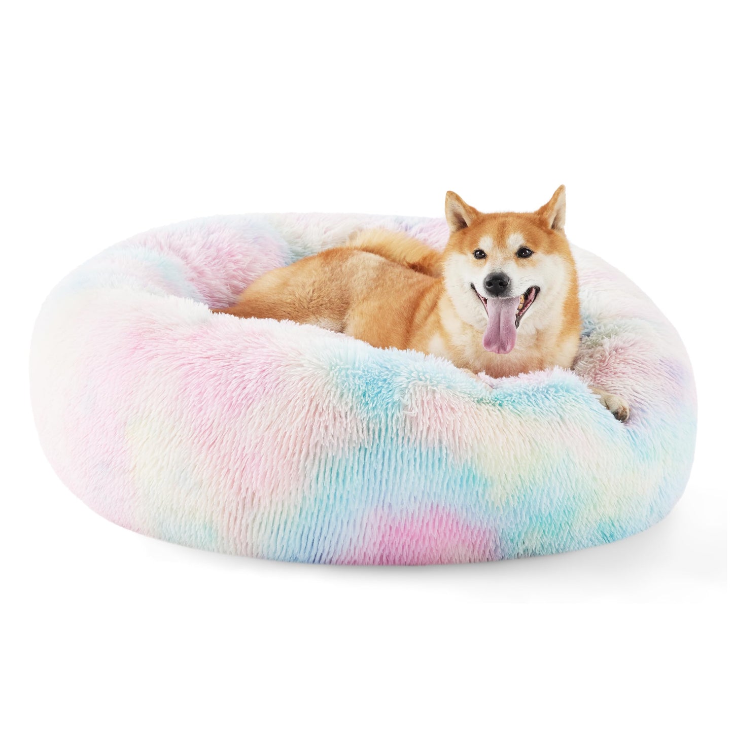 Calming Donut Dog Bed Faux Fur Anti Slip Washable