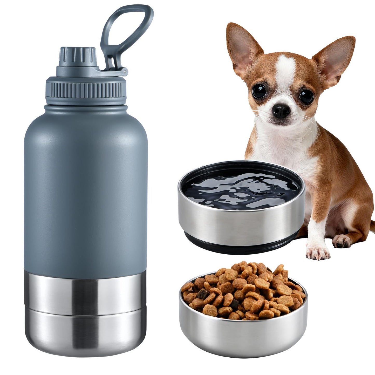 Insulated Dog Water Bottle with Dual Bowls 32oz